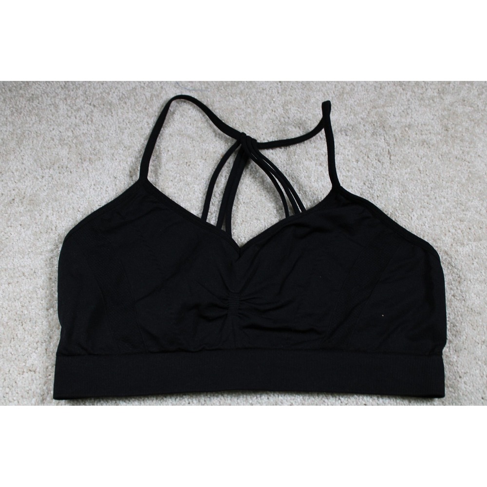 Marika Women Black Seamless Caged Back Ruched Front Sports Bra Size Medium